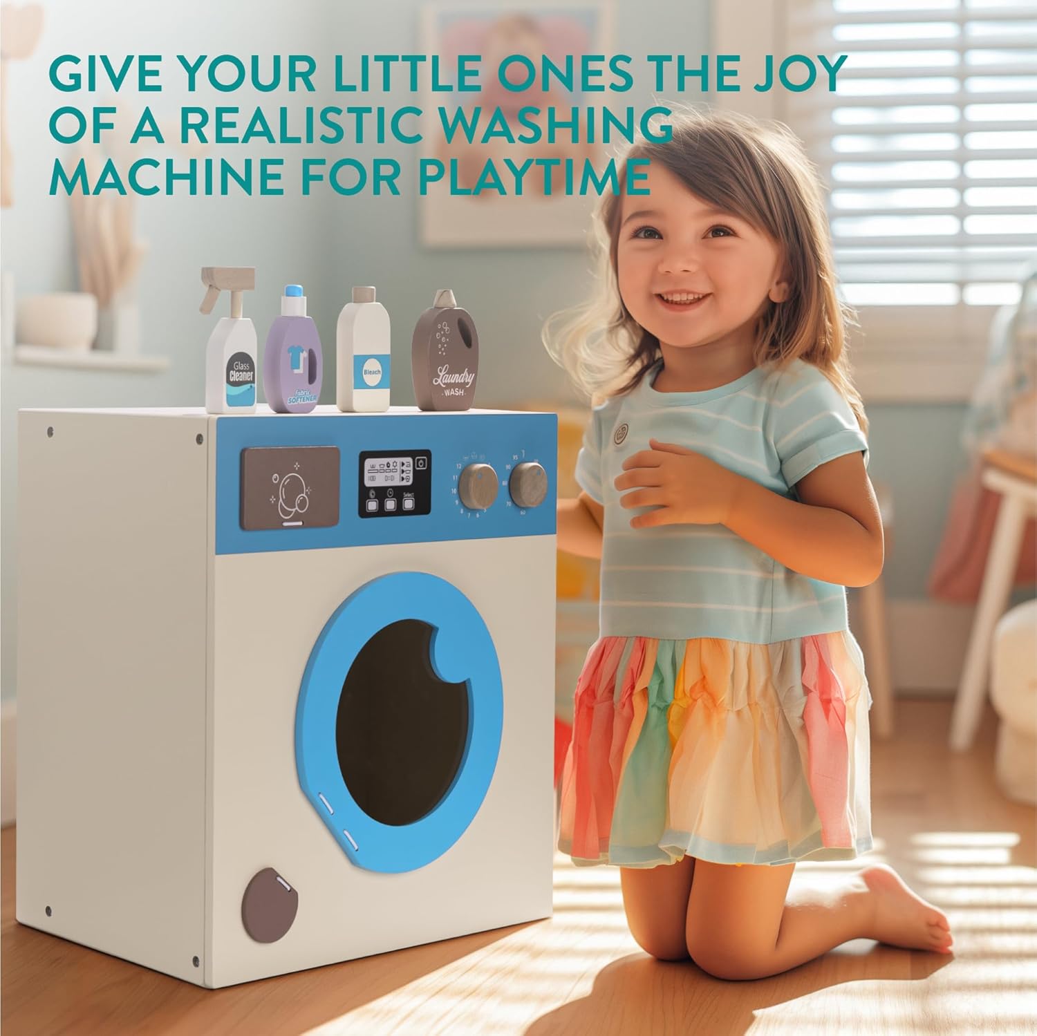 Navaris Ξύλινο Παιχνίδι Πλυντήριο και Σετ Πλυντηρίου - ‎Beige