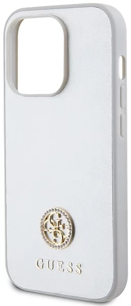 Guess iPhone 15 Pro Max 4G Strass Metal Logo Θήκη με Επένδυση Συνθετικού Δέρματος - Silver - GUHCP15XPS4DGPS
