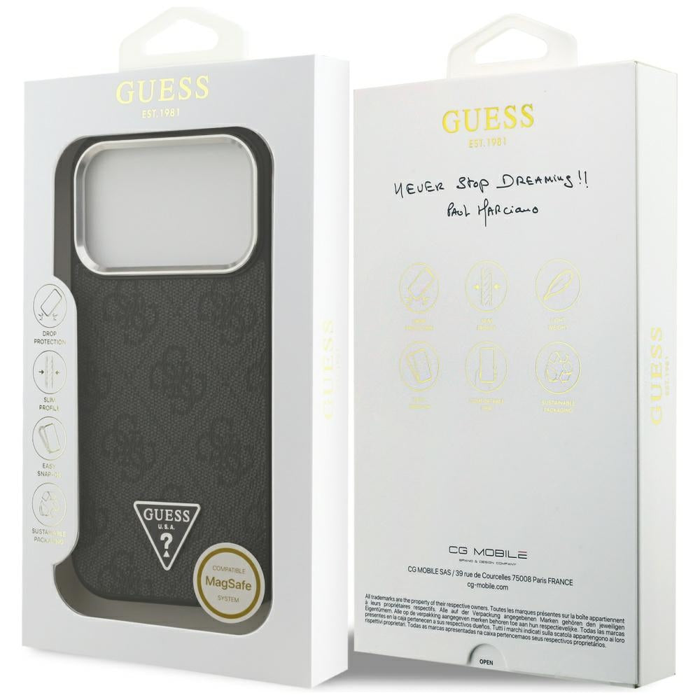 Guess iPhone 17 Pro - 4G Triangle Logo MagSafe - Σκληρή Θήκη με Πλαίσιο Σιλικόνης και Επένδυση Συνθετικού Δέρματος - Black / Silver - GUHMP17LP4TSRCMK