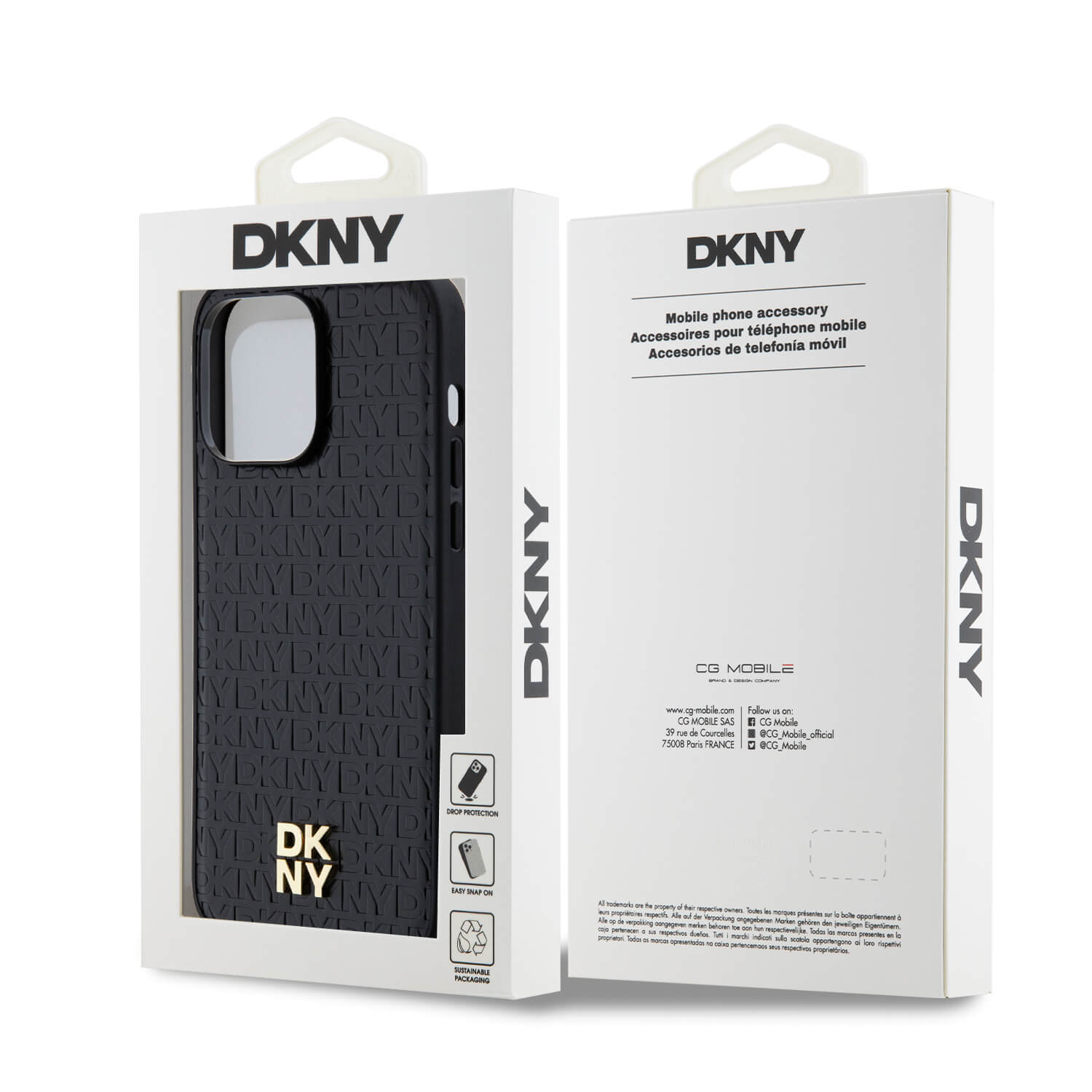 DKNY iPhone 15 Pro Max - Leather Monogram Pattern Metal Logo MagSafe Σκληρή Θήκη με Επένδυση Συνθετικού Δέρματος - Black