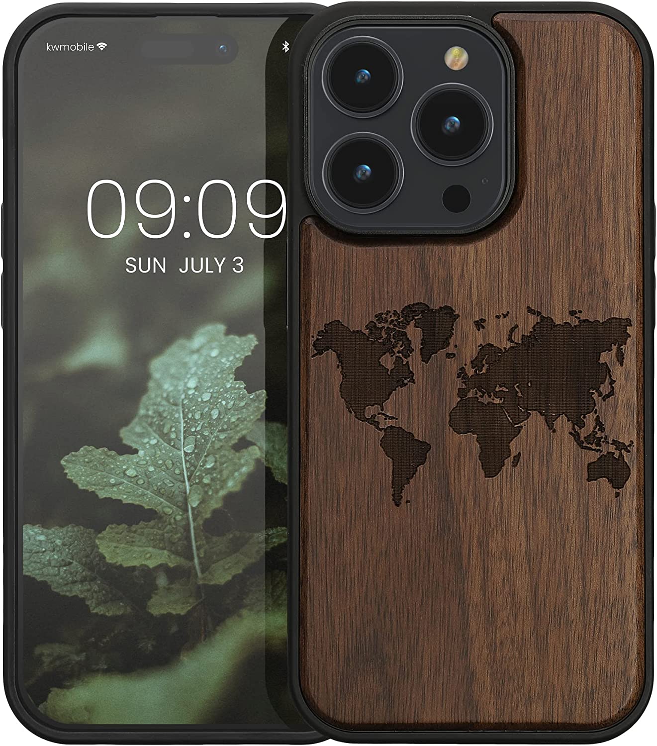 KW iPhone 14 Pro Θήκη από Φυσικό Ξύλο - Design Travel Outline - Dark Brown - 59126.03