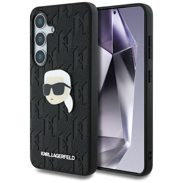Karl Lagerfeld Samsung Galaxy S25 - Monogram Karl Head Pin - Σκληρή Θήκη με Επένδυση Συνθετικού Δέρματος - Black - KLHCS25SPGKLKIPK