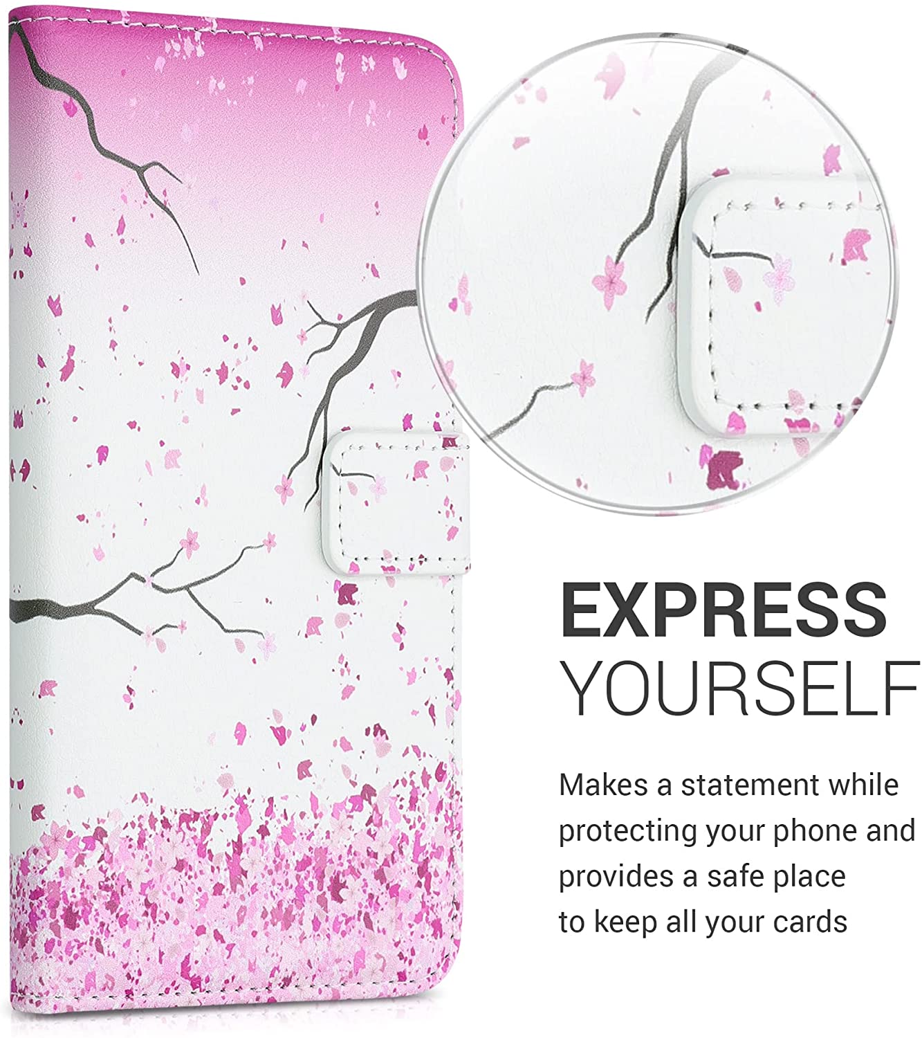 KW Xiaomi Redmi 10 Θήκη Πορτοφόλι Stand - Design Cherry Blossoms - Light Pink / Dark Brown / White - 56150.04