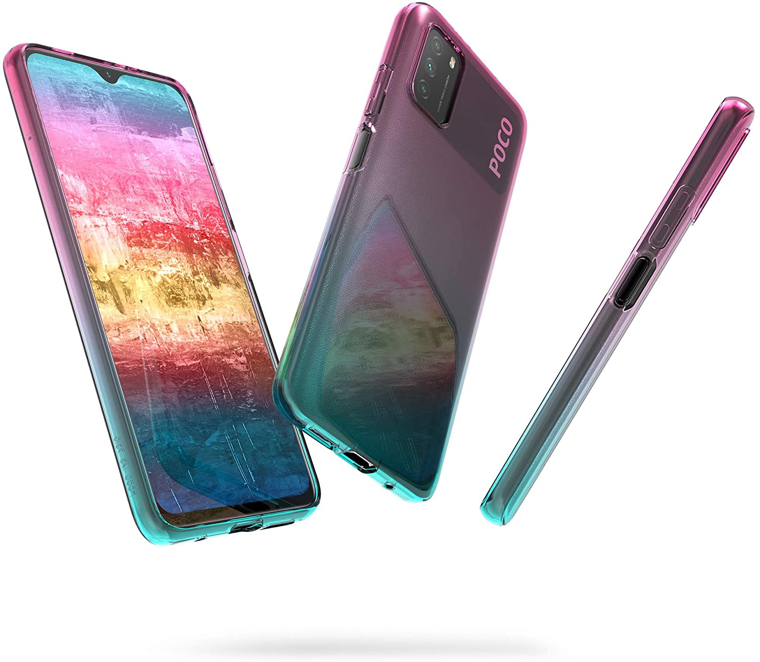 KW Xiaomi Poco M3 Θήκη Σιλικόνης TPU Design Two Colors - Pink / Blue / Διάφανη - 53975.01