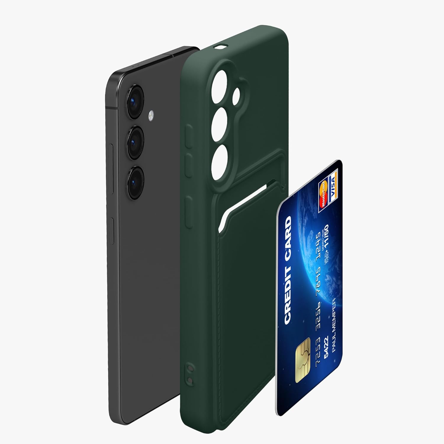 KW Samsung Galaxy S24 Θήκη Σιλικόνης TPU με Υποδοχή για Κάρτα - Dark Green