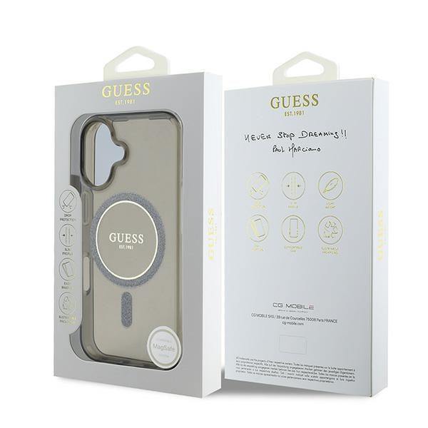 Guess iPhone 16 - IML Glitter Circle - MagSafe Σκληρή Θήκη με Πλαίσιο Σιλικόνης - Black - GUHMP16SHFGEREK
