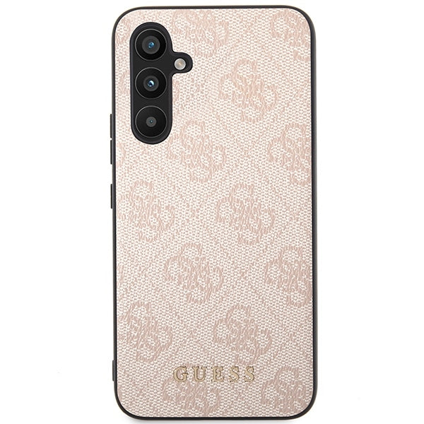 Guess Samsung Galaxy A54 5G - Collection 4G Metal Gold Logo Σκληρή Θήκη με Επένδυση Συνθετικού Δέρματος - Pink - GUHCSA54G4GFPI