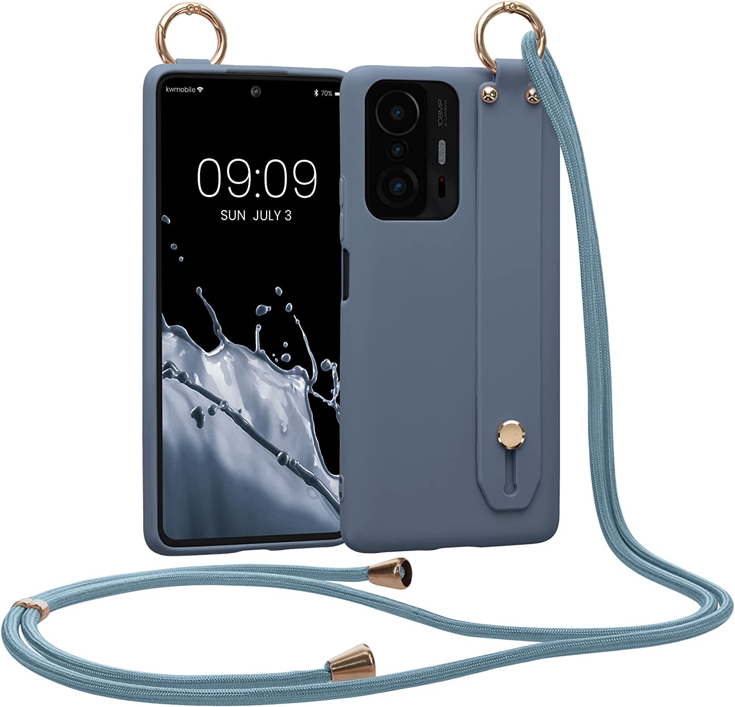 KW Xiaomi 11T / 11T Pro Θήκη Σιλικόνης TPU με Λουράκι και Finger Holder - Dark Slate - 56480.202