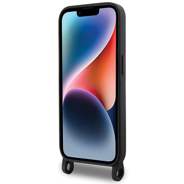 Karl Lagerfeld iPhone 15 Pro Max Crossbody Silicone Ikonik Σκληρή Θήκη με Πλαίσιο Σιλικόνης και Λουράκι - Black - KLHCP15XSCBSKNK