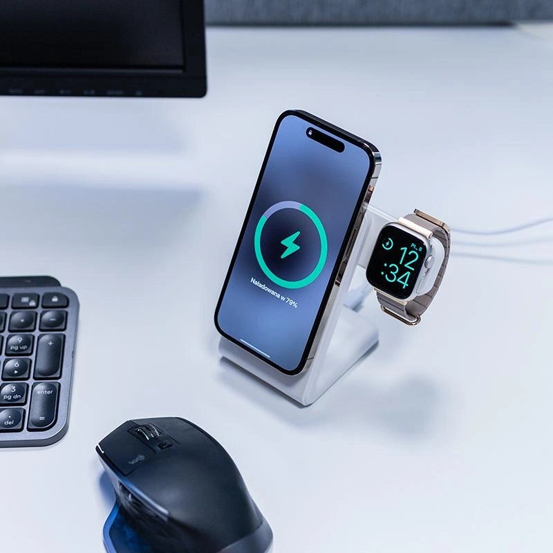 Crong MagSpot Pivot Stand 3 σε 1 Ασύρματος MagSafe Φορτιστής για iPhone - Apple Watch - AirPods - White