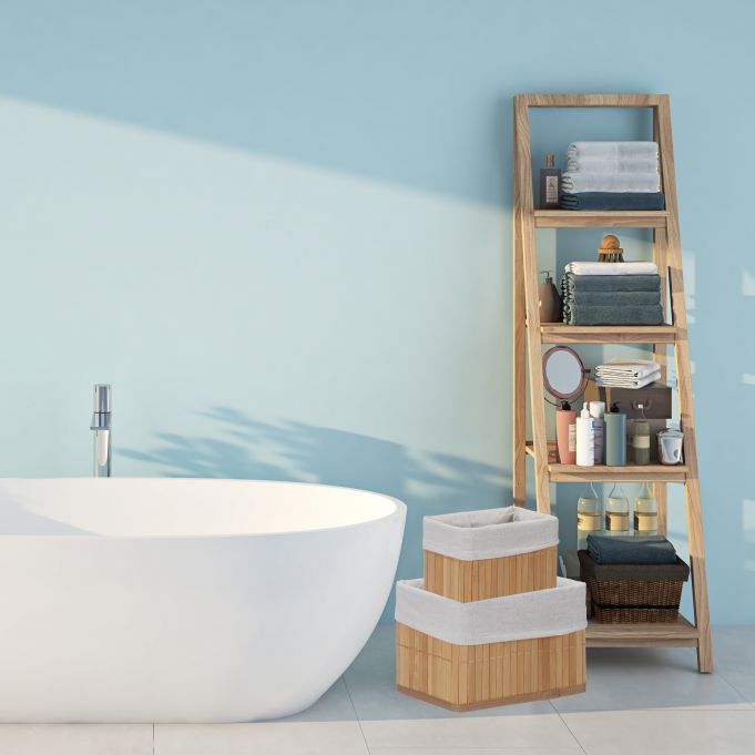 Relaxdays Σετ με 6 Καλάθια Αποθήκευσης από Bamboo - Light Brown / White - 4052025943691