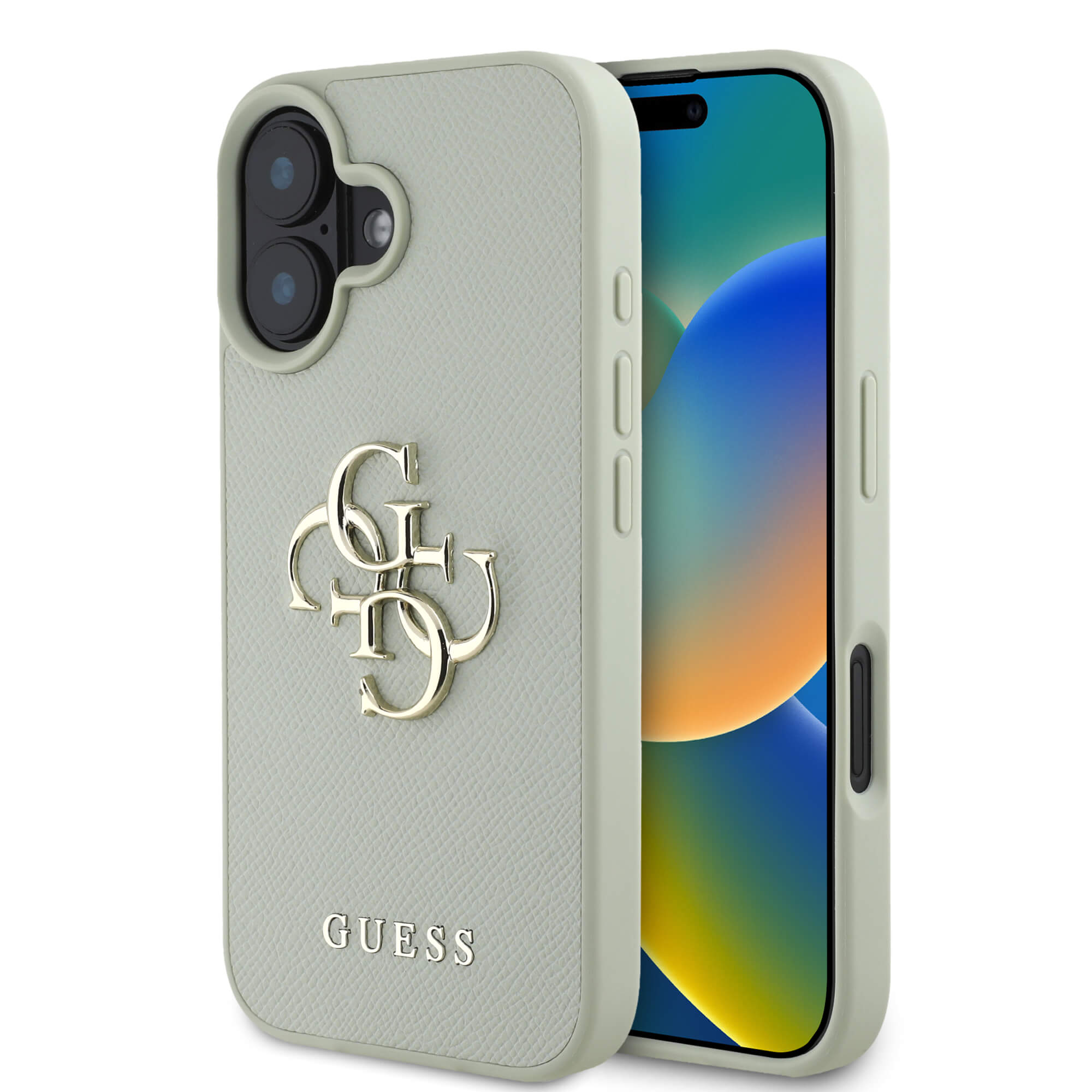 Guess iPhone 16 - Grained Big 4G Logo Small Classic Logo - Σκληρή Θήκη με Επένδυση από Οικολογικό Δέρμα - Green - GUHCP16SPGT4MBN