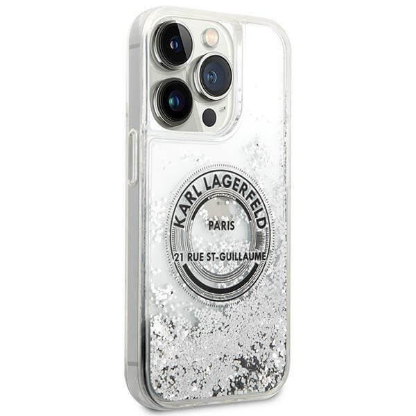 Karl Lagerfeld iPhone 14 Pro Max - Liquid Glitter RSG Σκληρή Θήκη με Πλαίσιο Σιλικόνης - Διάφανη / Silver - KLHCP14XLCRSGRS