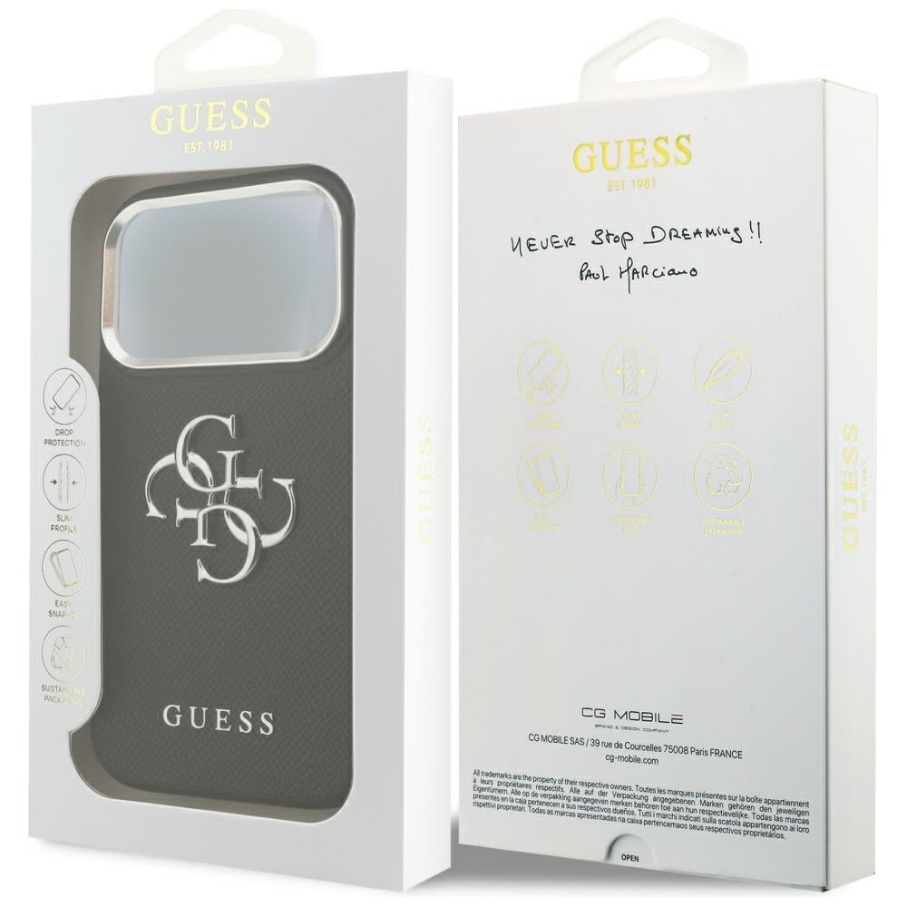 Guess iPhone 17 Pro - Grained Big 4G Classic Logo - Σκληρή Θήκη με Επένδυση από Οικολογικό Δέρμα - Black - GUHCP17LPG4SMCEK
