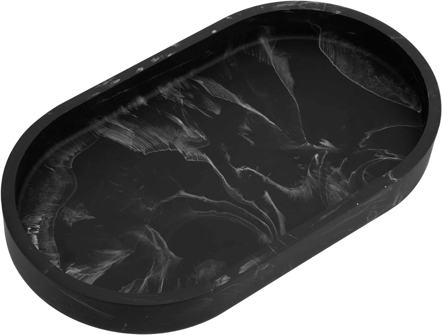 Navaris Διακοσμητικός Οβάλ Δίσκος από Πολυρητίνη - Design Marble - 22.5 x 12.5 x 2.7 cm - Black - 55578.01.01