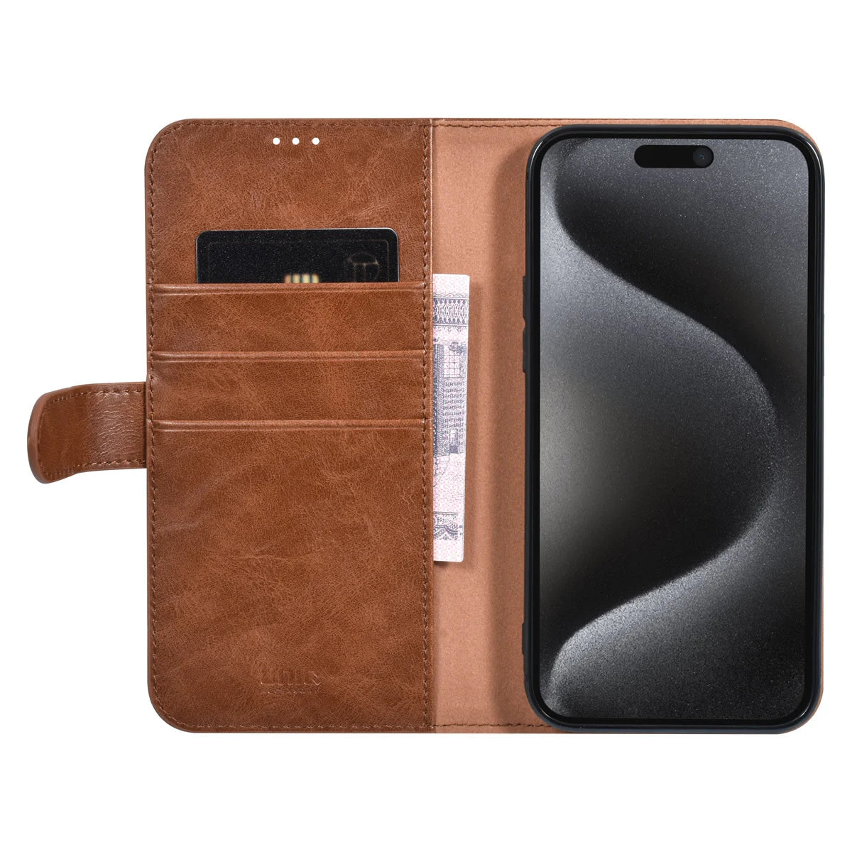 Tuniq iPhone 15 Pro Max - Θήκη Πορτοφόλι από Δερματίνη με Stand - Καφέ