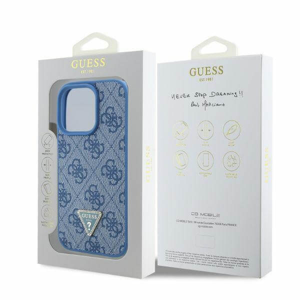 Guess iPhone 16 Pro - Leather 4G Triangle Strass - Θήκη με Επένδυση Συνθετικού Δέρματος - Blue - GUHCP16LP4TDPB