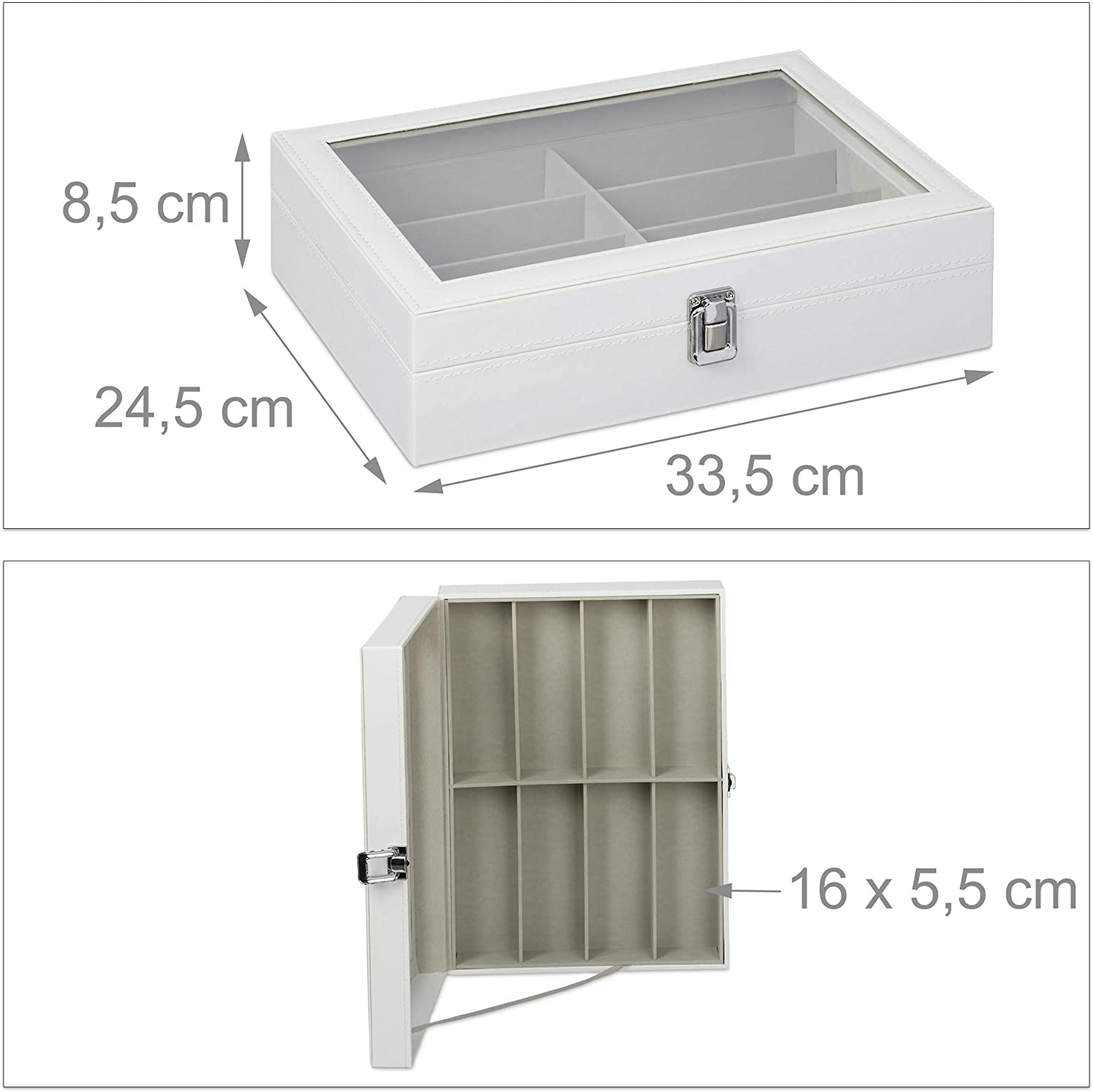 Relaxdays Κουτί Αποθήκευσης για Γυαλιά Οράσεως και Ηλίου με 8 Διαμερίσματα - White - 4052025924317