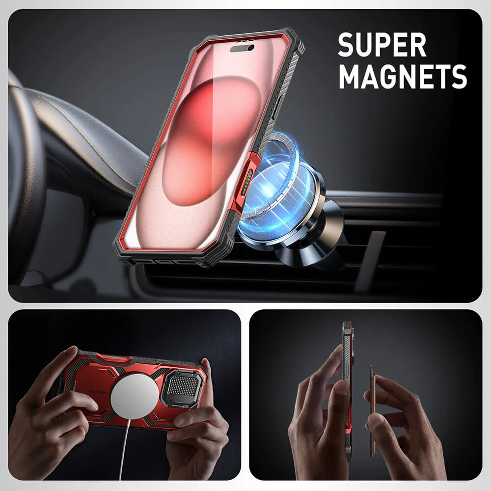 Supcase iPhone 16 Plus Armorbox MagSafe Σκληρή Θήκη με Προστασία Οθόνης και Κάλυμμα Κάμερας / Stand - Metallic Red