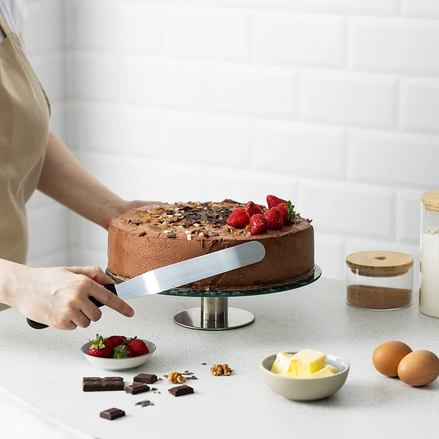 Navaris Περιστρεφόμενη Τουρτιέρα από Γυαλί και Βάση από Ανοξείδωτο Ατσάλι - ‎Grey - 58151.01