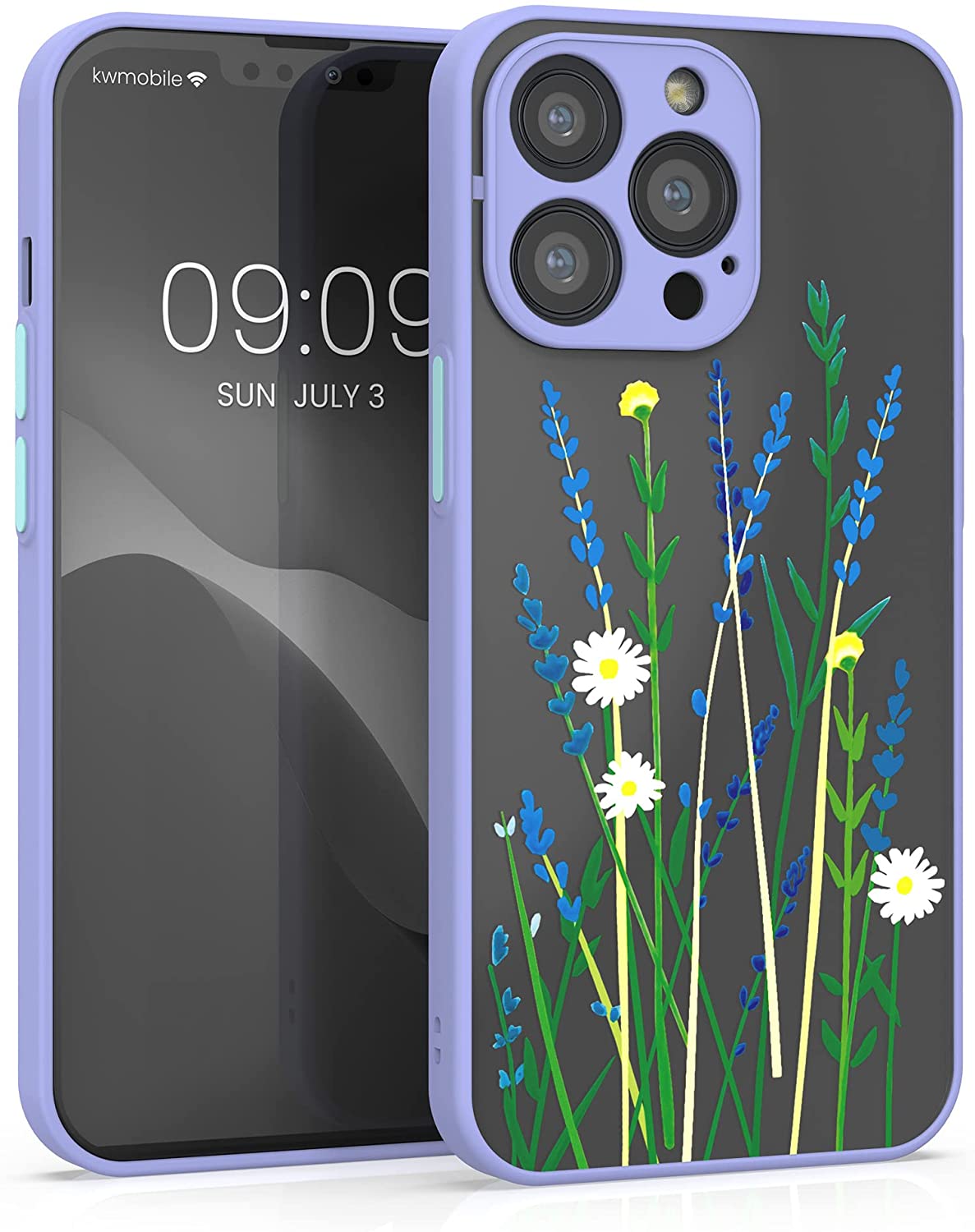 KW iPhone 13 Pro Σκληρή Θήκη με Πλαίσιο Σιλικόνης - Design Wild Flowers - Lavender / Green - Matte Ημιδιάφανη - 56498.01