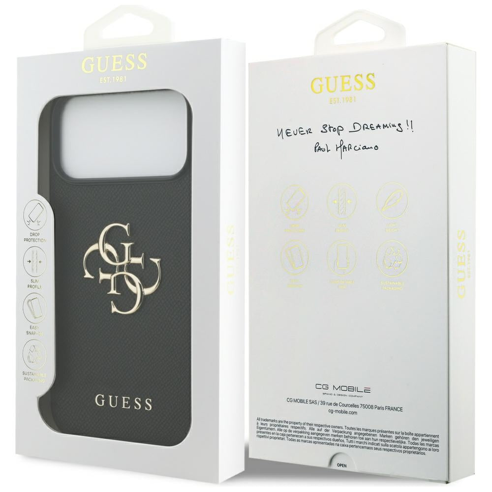 Guess iPhone 17 Pro Max - Grained Big 4G and Classic Logo - Σκληρή Θήκη με Επένδυση από Οικολογικό Δέρμα - Black - GUHCP17MPGT4MBK