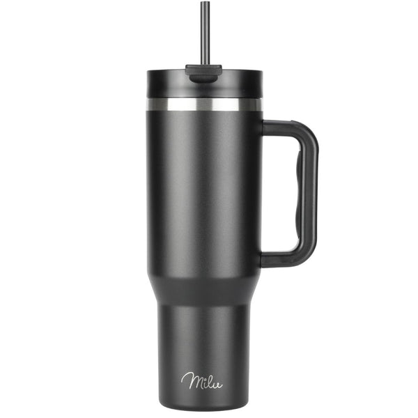 Milu T11 Ποτήρι Θερμός Από Ανοξείδωτο Ατσάλι με Καπάκι 2 σε 1 και Καλαμάκι - 1.2L - Black - 1952