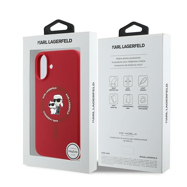 Karl Lagerfeld iPhone 16 Plus - Silicone KC Heads Ring MagSafe - Θήκη Σιλικόνης με MagSafe - Red - KLHMP16MSCMKCRHR