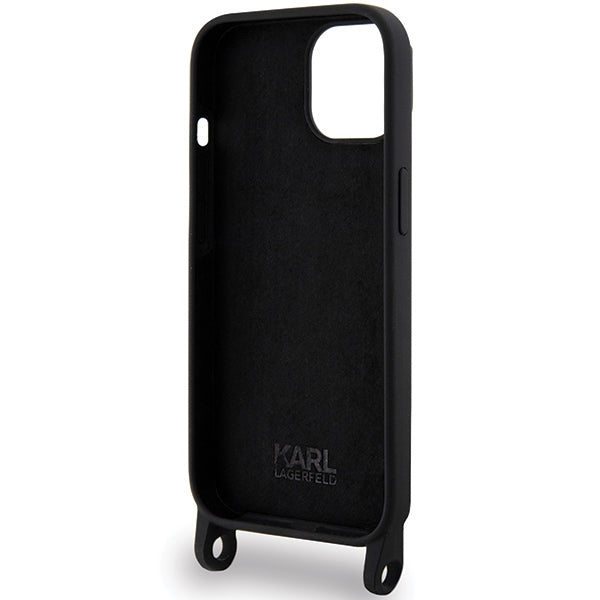 Karl Lagerfeld iPhone 15 Crossbody Silicone Ikonik Σκληρή Θήκη με Πλαίσιο Σιλικόνης και Λουράκι - Black - KLHCP15SSCBSKNK