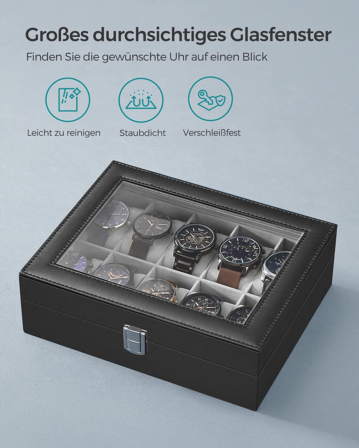 Songmics Θήκη Αποθήκευσης για 10 Ρολόγια - ‎Grey - JWB010BK