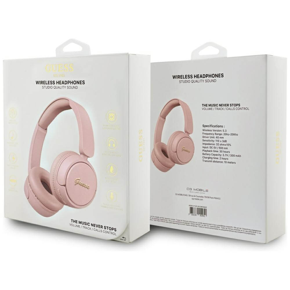 Guess Over-Ear Metal Logo Script - Ασύρματα Bluetooth Ακουστικά - Pink