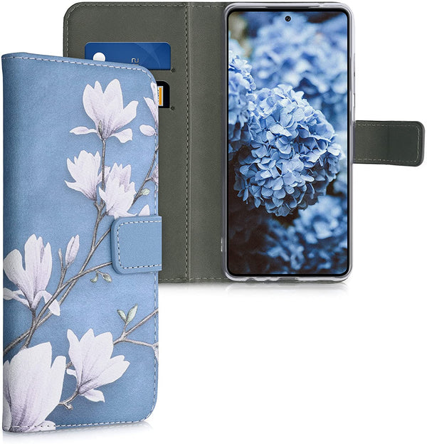 KW Samsung Galaxy A52 / A52 5G / A52s 5G Θήκη Πορτοφόλι Stand - Design Magnolias - White / Blue / Grey - 54349.02