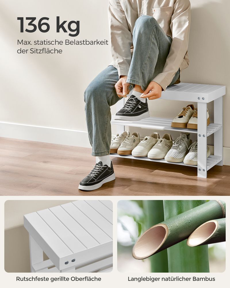 Songmics Σετ με Επιτοίχια Κρεμάστρα με Ράφι και Παπουτσοθήκη με 2 Ράφια και Κάθισμα - Cloud White - LCR004W01