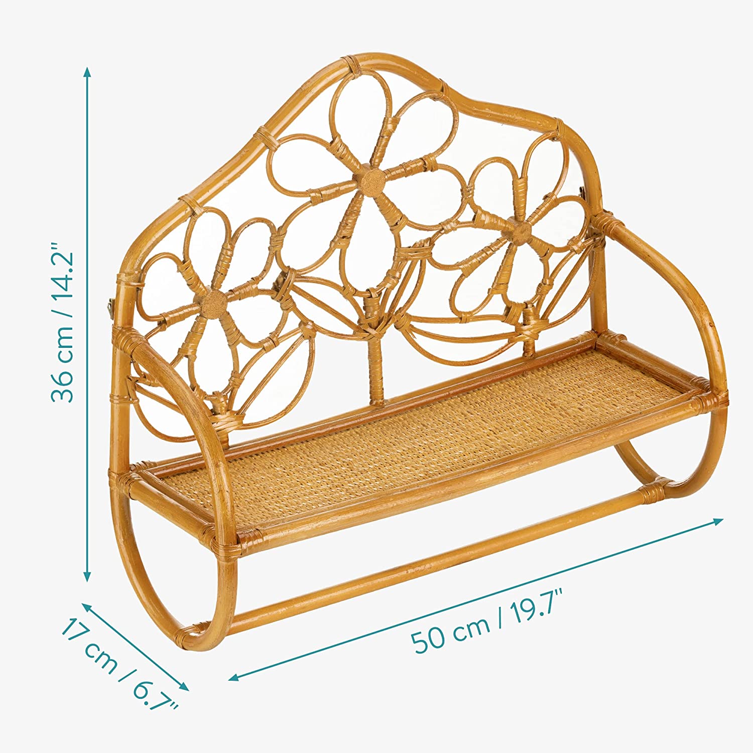 Navaris Επιτοίχια Rattan Βάση Στήριξης για Πετσέτα με Ράφι - 50 x 36 x 17 cm - Light Brown / Natural - 56511.02