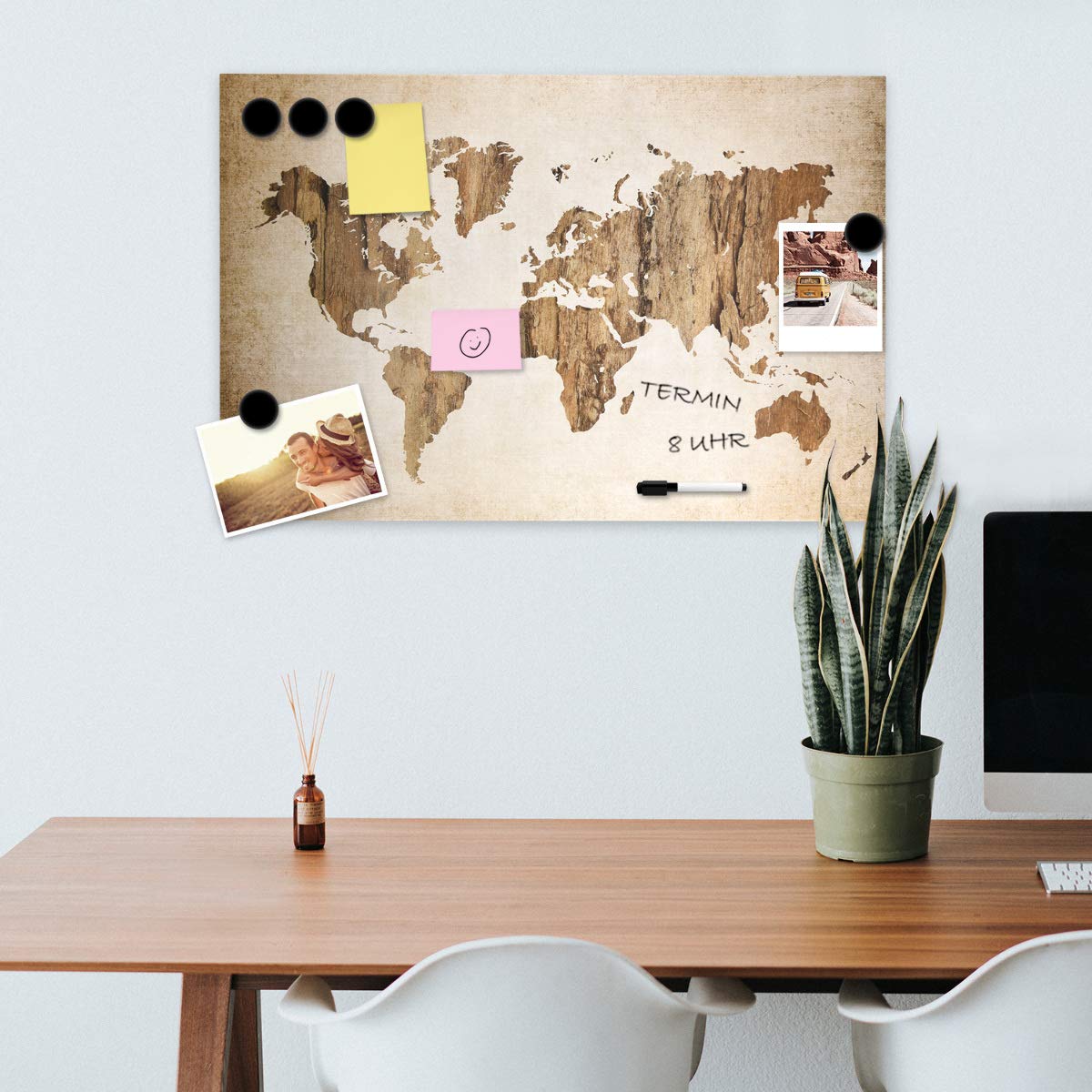 Navaris Magnetic Notice Memo Board 60 x 40 cm - Μαγνητικός Πίνακας - Design Vintage World Map - 45365.01