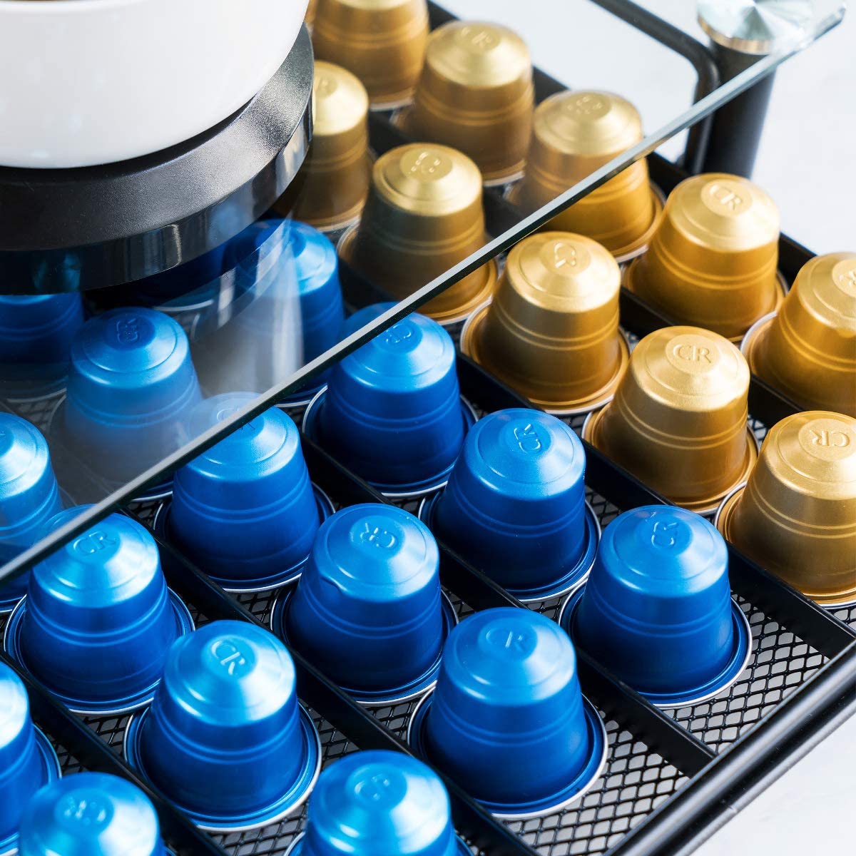 Navaris Γυάλινο Συρτάρι για Κάψουλες Nespresso / Βάση για Καφετιέρα - Black - 51112.01