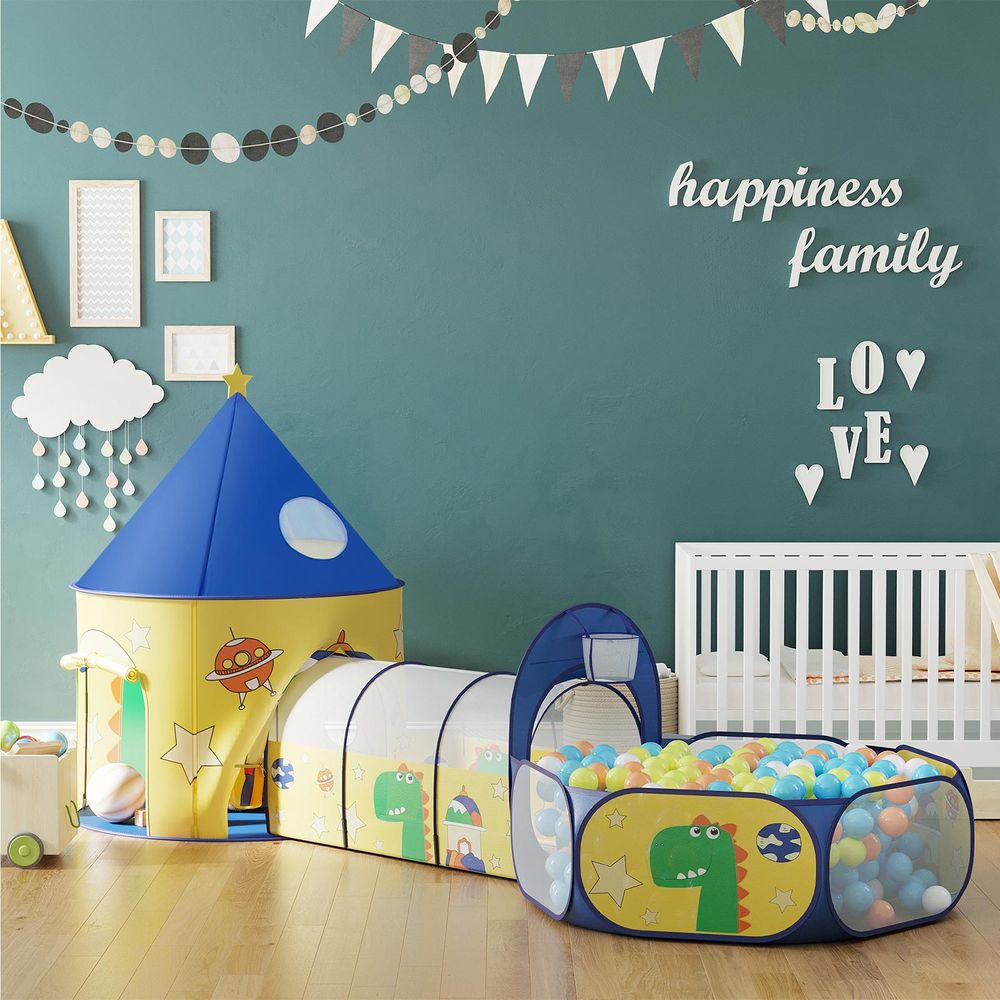 Songmics 3-in-1 Παιδική Σκηνή με Τούνελ και Πισίνα για Μπάλες - Yellow / Blue - LPT702Y01