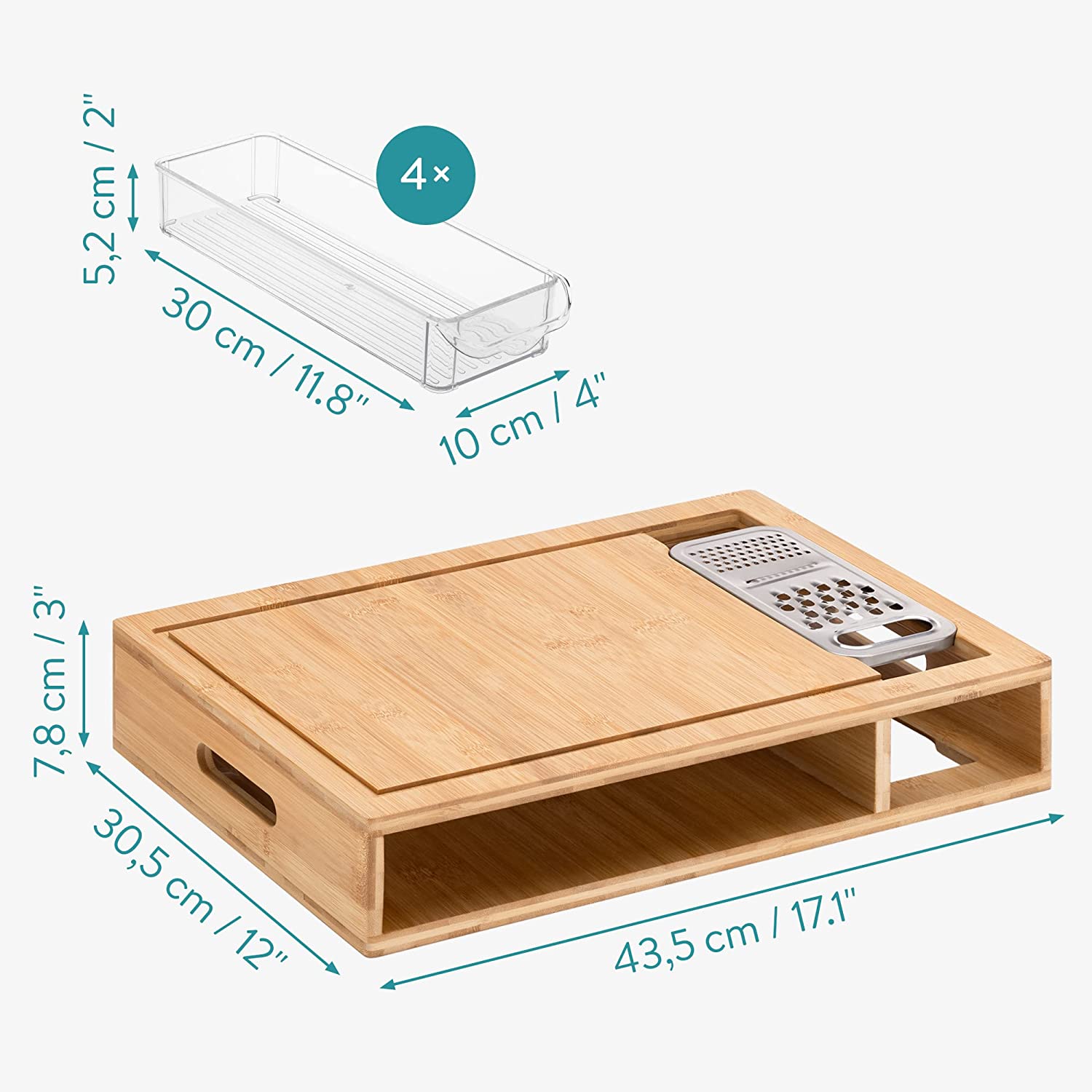 Navaris Ξύλο Κοπής από Μπαμπού με Τρίφτη και 4 Δοχεία Συλλογής - Brown - 58084.01
