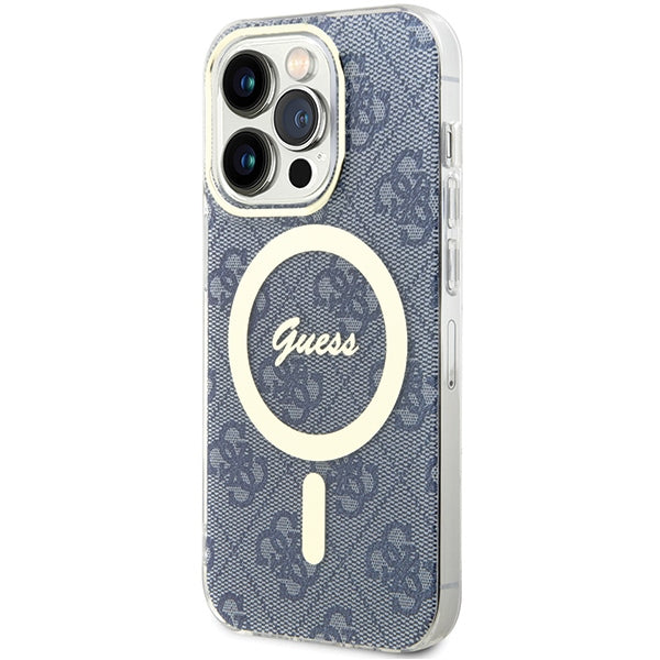 Guess iPhone 15 Pro IML 4G MagSafe Σκληρή Θήκη με Πλαίσιο Σιλικόνης και MagSafe - Blue - GUHMP15LH4STB