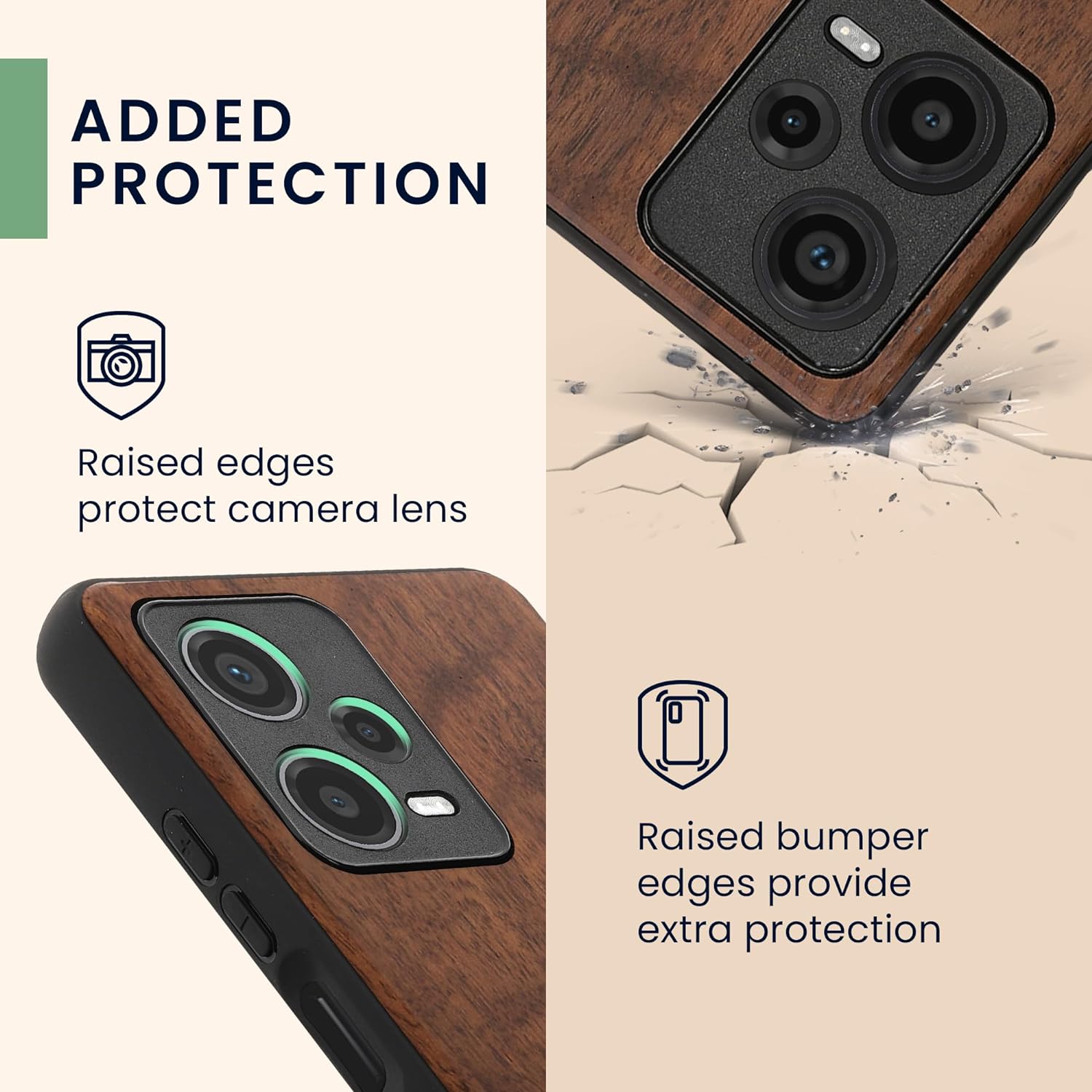 KW Xiaomi Redmi Note 12 Pro+ Θήκη από Φυσικό Ξύλο - Design Navigational Compass Mother of Pearl - Dark Brown