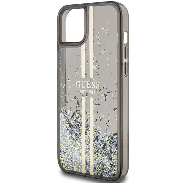 Guess iPhone 15 Liquid Glitter Gold Stripes Σκληρή Θήκη με Πλαίσιο Σιλικόνης - Black - GUHCP15SLFCSEGK