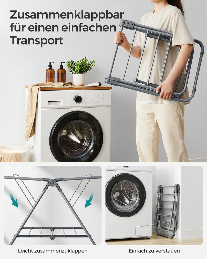 Songmics Πτυσσόμενη Μικρή Μεταλλική Απλώστρα Ρούχων - 44 x 101 x 54 cm - Dove Grey - LLR504G01