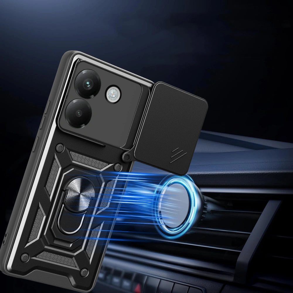 Tech-Protect Xiaomi Poco M7 Pro 5G Camshield Pro Σκληρή Θήκη με Πλαίσιο Σιλικόνης και Δαχτυλίδι Συγκράτησης - Black