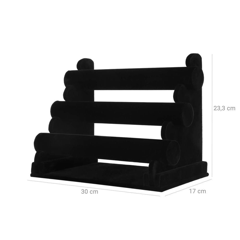 Songmics Βελούδινη Βάση με 3 Μπάρες για Βραχιόλια και Ρολόγια - Black - JDS008