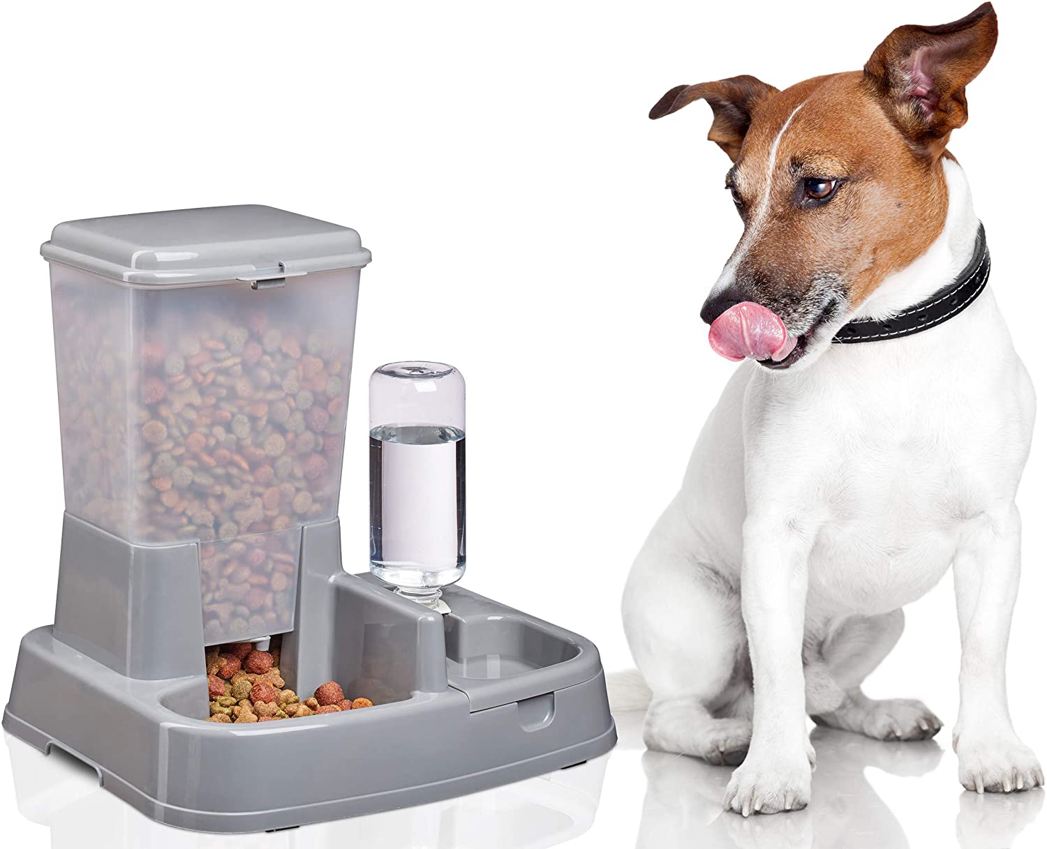 Relaxdays Διανομέας Τροφής και Νερού για Κατοικίδια - 4L - Dark Grey - 4052025944445