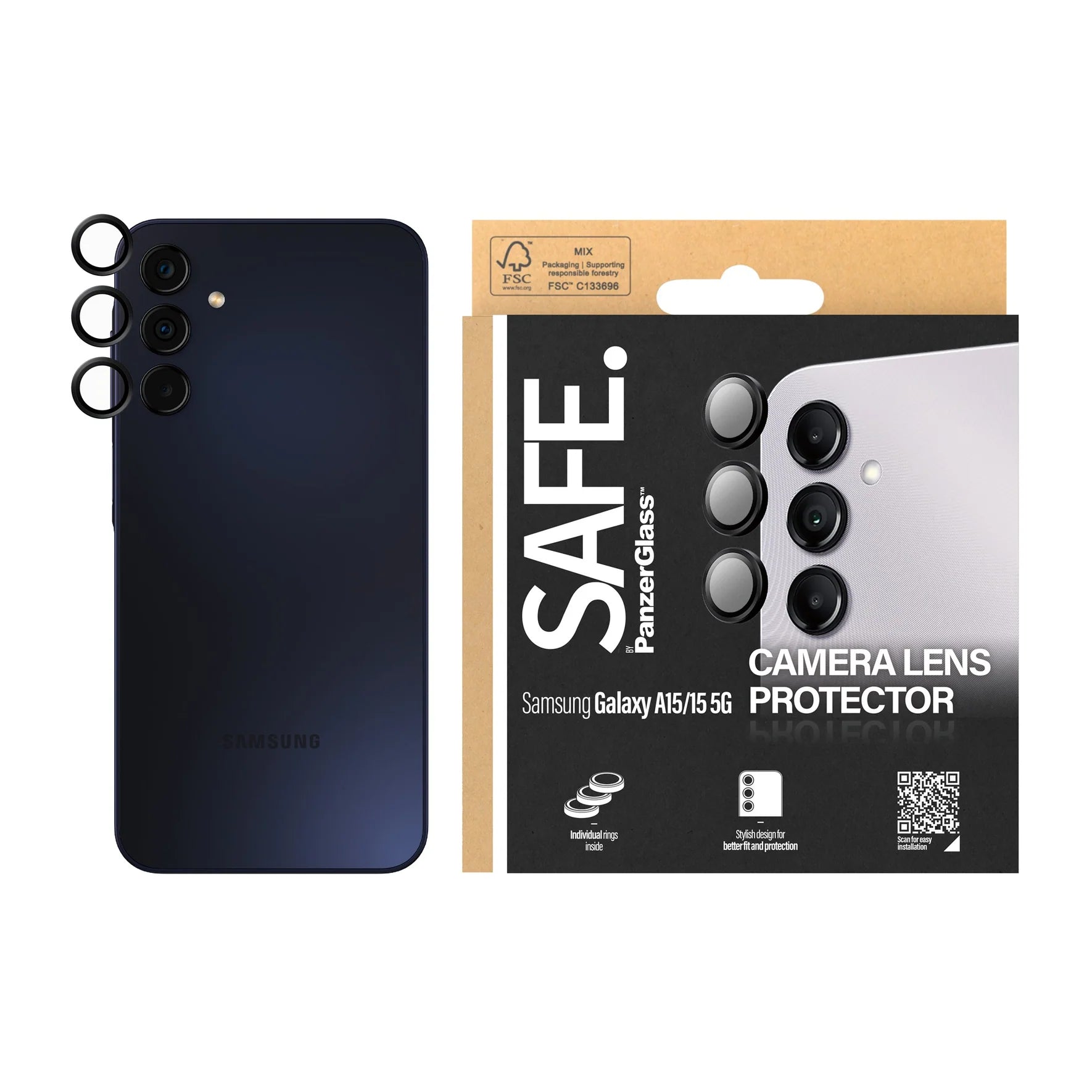 Safe by PanzerGlass Samsung Galaxy A15 4G / A15 5G Camera Lens Protector Αντιχαρακτικό Γυαλί για την Κάμερα - Black