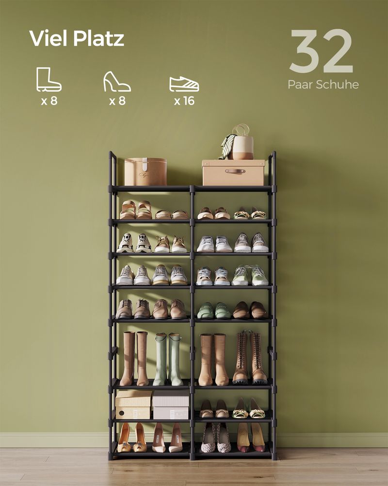 Songmics Μεταλλική Παπουτσοθήκη με 8 Ράφια - Ink Black - LSA219B01