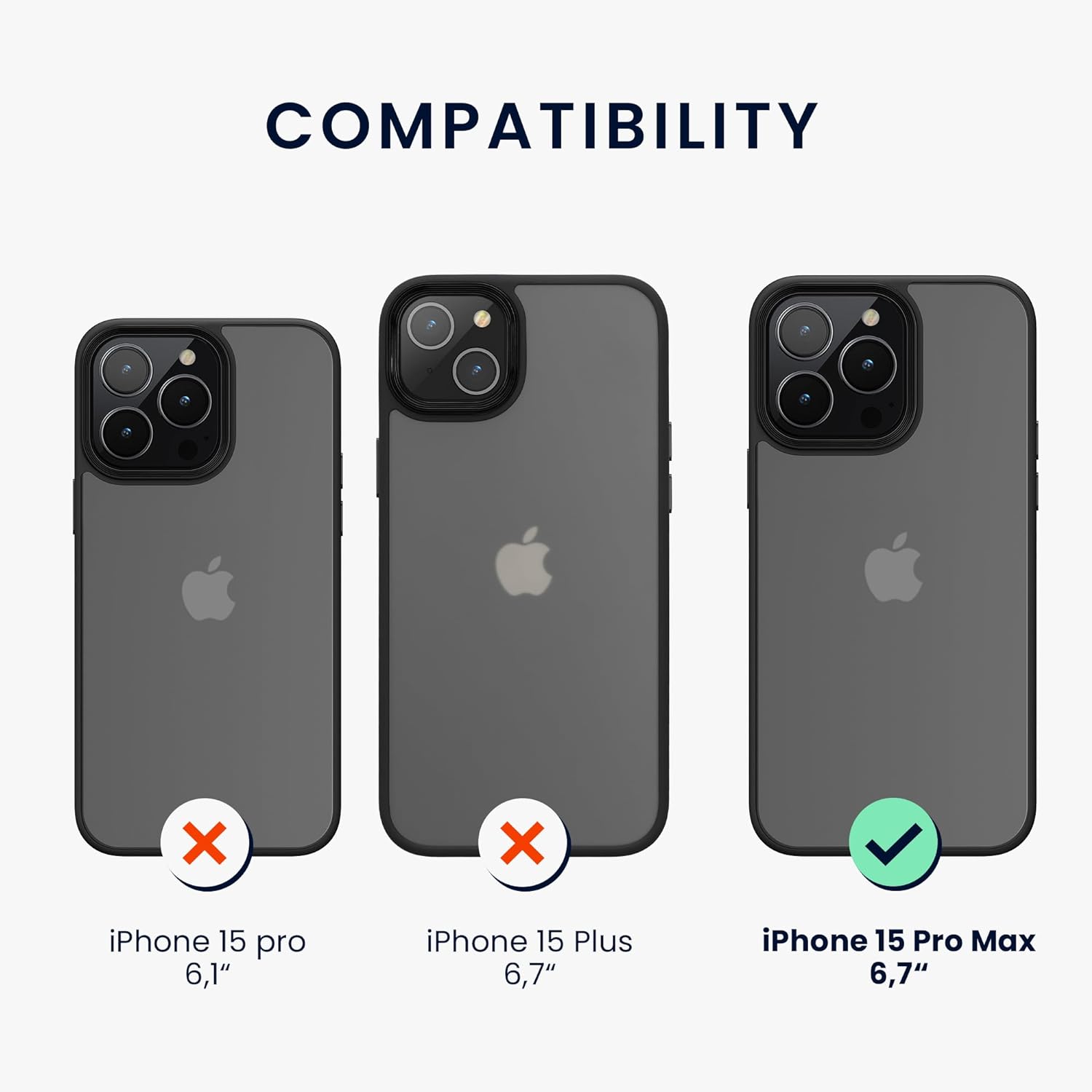 KW iPhone 15 Pro Max Shockproof Σκληρή Θήκη με Πλαίσιο Σιλικόνης - Black / Matte Ημιδιάφανη - 61964.01