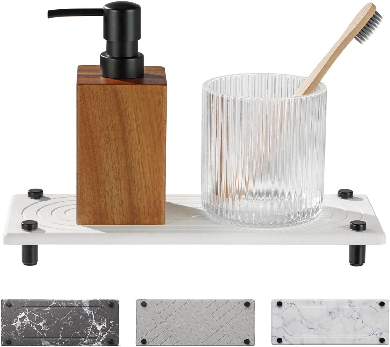 Navaris Δίσκος Οργάνωσης Νιπτήρα από Διατομίτη με Σχεδιασμό Γρήγορου Στεγνώματος - 28 x 11 x 2.5 cm - White - 61632.01