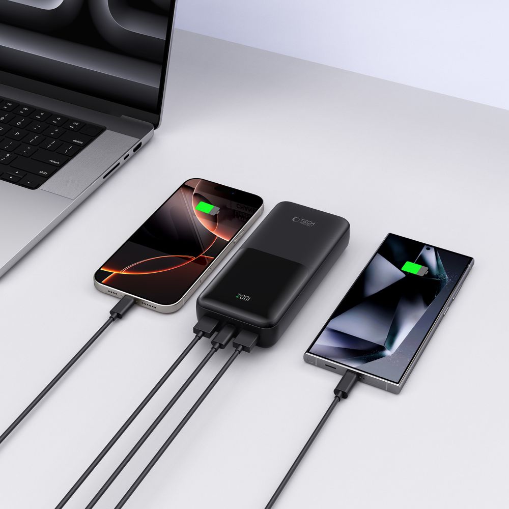 Tech-Protect PB02-22.5W Power Bank 20000mAh με 2 Θύρες USB με 1 Θύρα Type-C και 1 Θύρα Micro-USB - Black - likebrands.gr